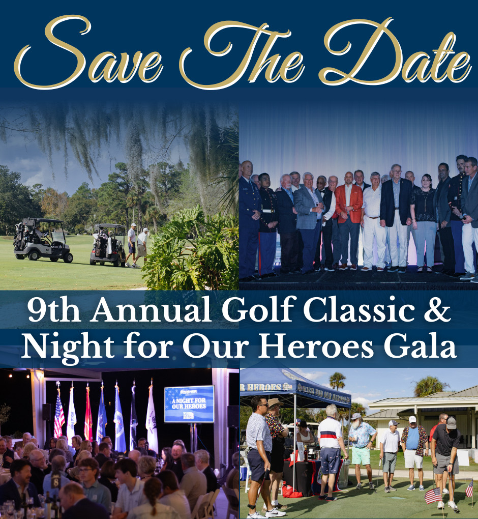 Save The Date graphic for the 9th Annual Golf Classic & Night for Our Heroes Gala